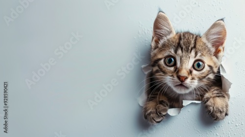 A tiny cat in a white paper wall