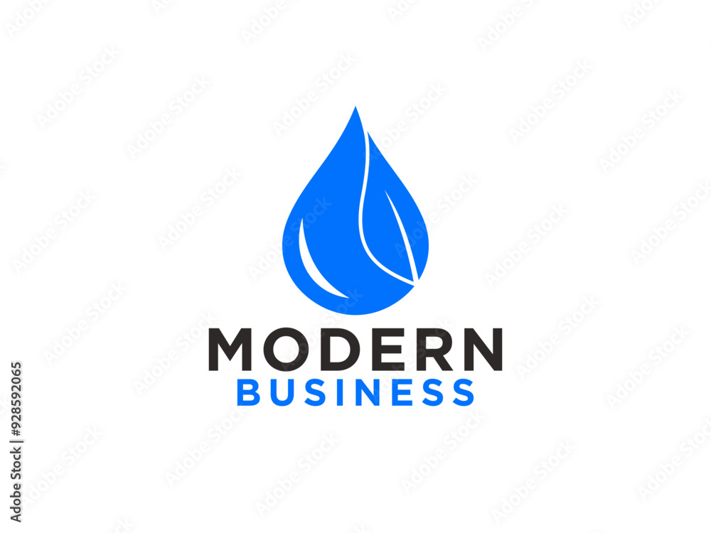 Abstract Natural Ecology Logo. Blue Water Drop and Circular Leaves Symbol Combination. Abstract Natural Ecology Logo. Blue Water Drop and Circular Leaves Symbol Combination.