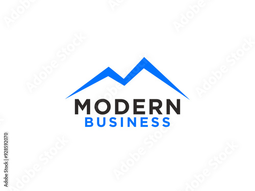 Abstract Mountain Logo. Blue Geometric Line Silhouette Mount Peak Symbol isolated on White Background.