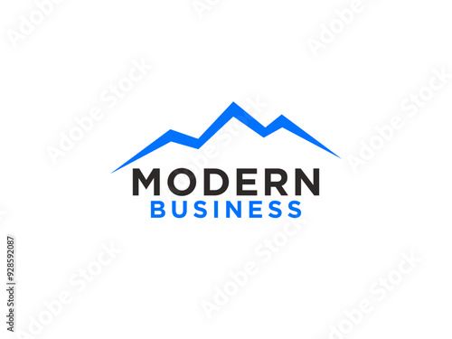 Abstract Mountain Logo. Blue Geometric Line Silhouette Mount Peak Symbol isolated on White Background.