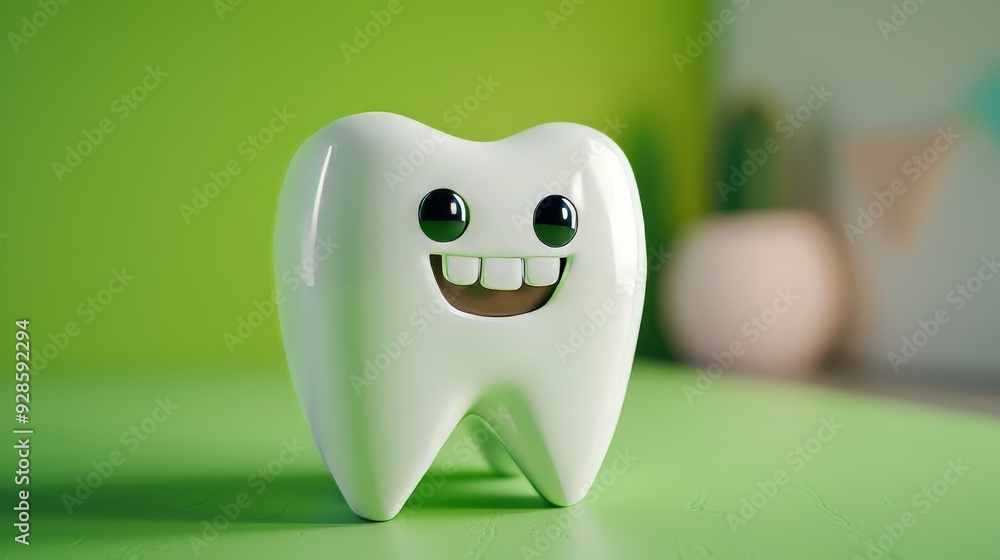 3d tooth character on green background 3d tooth character on green background