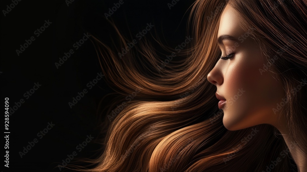 Beauty brown hair women with face for hair care product Beauty brown hair women with face for hair care product