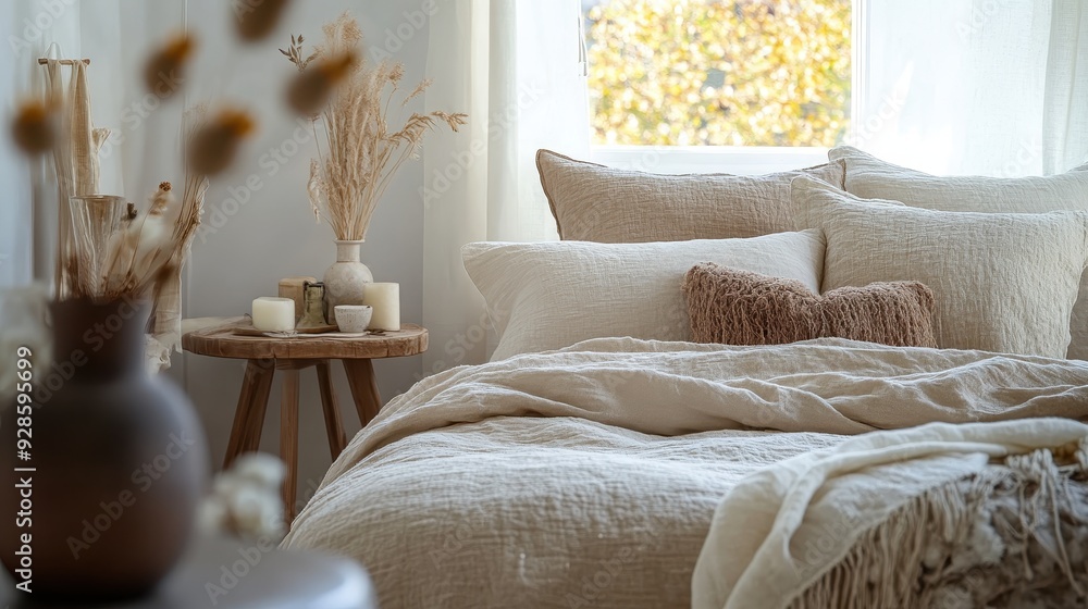 Cozy and Serene Bedroom with Neutral Tones and Natural Light Cozy and Serene Bedroom with Neutral Tones and Natural Light
