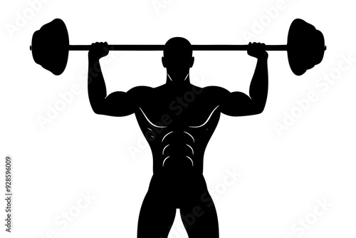 Weightlifter Barbell Curl Silhouette Vector Illustration, Strength Training Workout, Fitness Exercise Icon