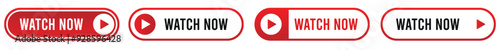 Watch now buttons set. Video play button collection. Watch now button for web site. UI element. Vector illustration.