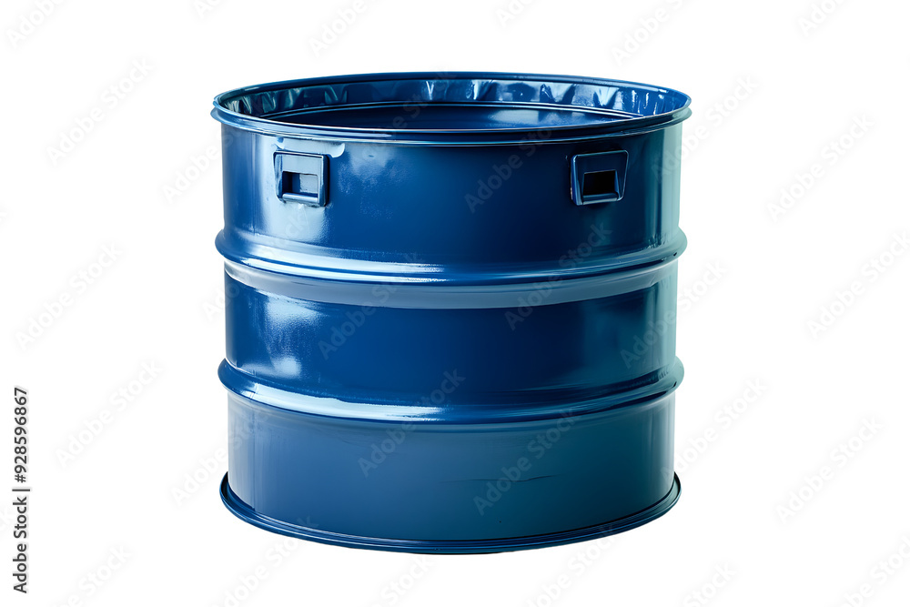 A blue plastic barrel with handles, designed for storing liquids or materials securely, ideal for industrial and commercial use. A blue plastic barrel with handles, designed for storing liquids or materials securely, ideal for industrial and commercial use.