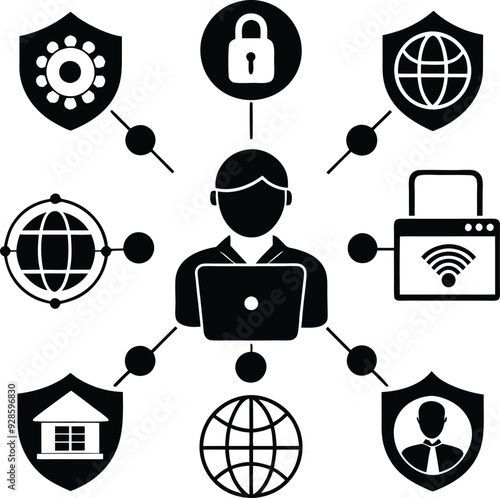 Internet Service Provider Flat Black Silhouette Vector Art Bundle