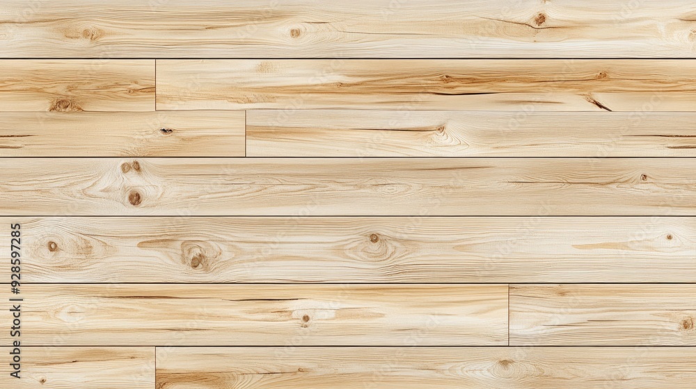 Naklejka premium A seamless pattern of light pine wood flooring, with a natural finish and visible knots.