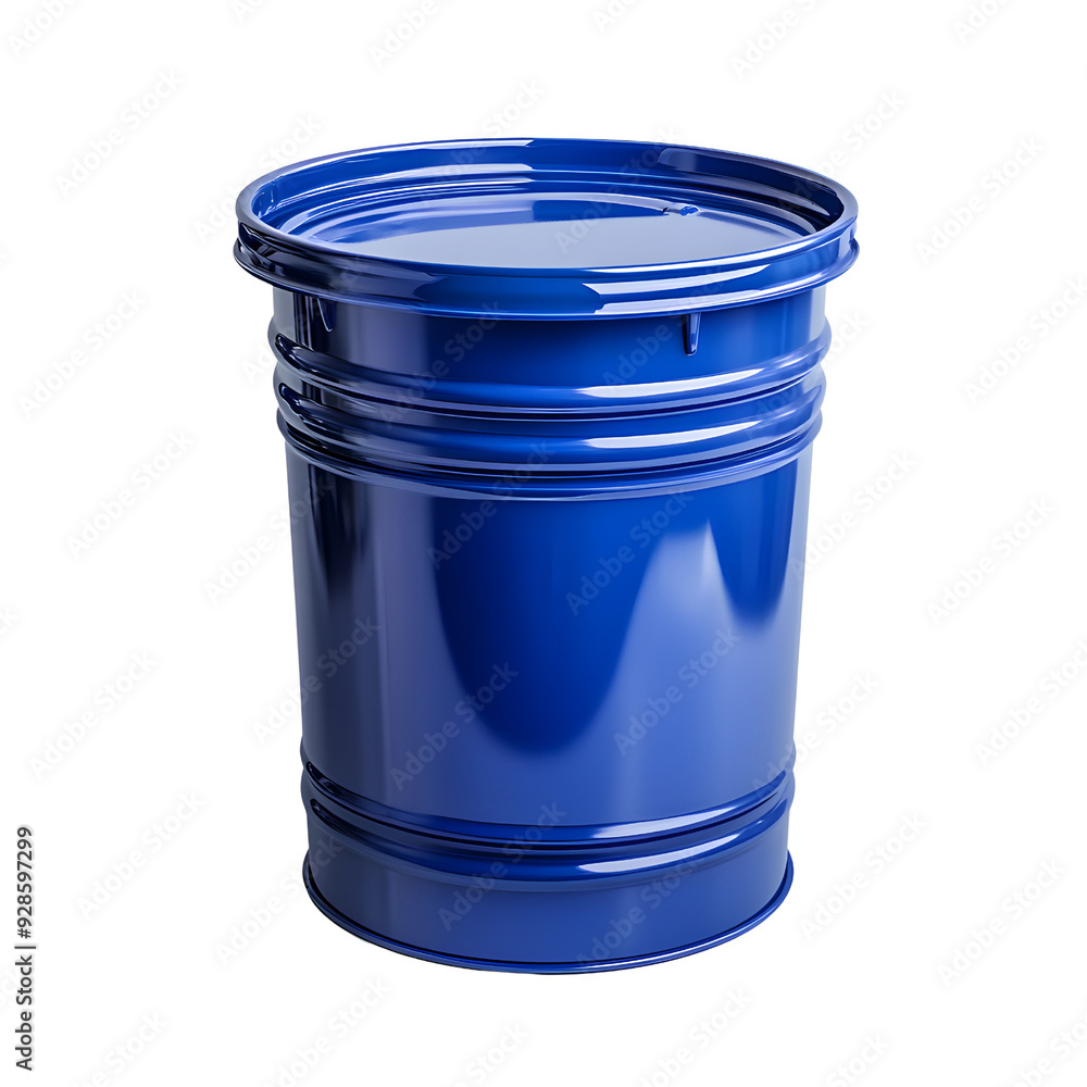 A shiny blue bucket suitable for various storage and organization purposes in home or industrial settings. A shiny blue bucket suitable for various storage and organization purposes in home or industrial settings.