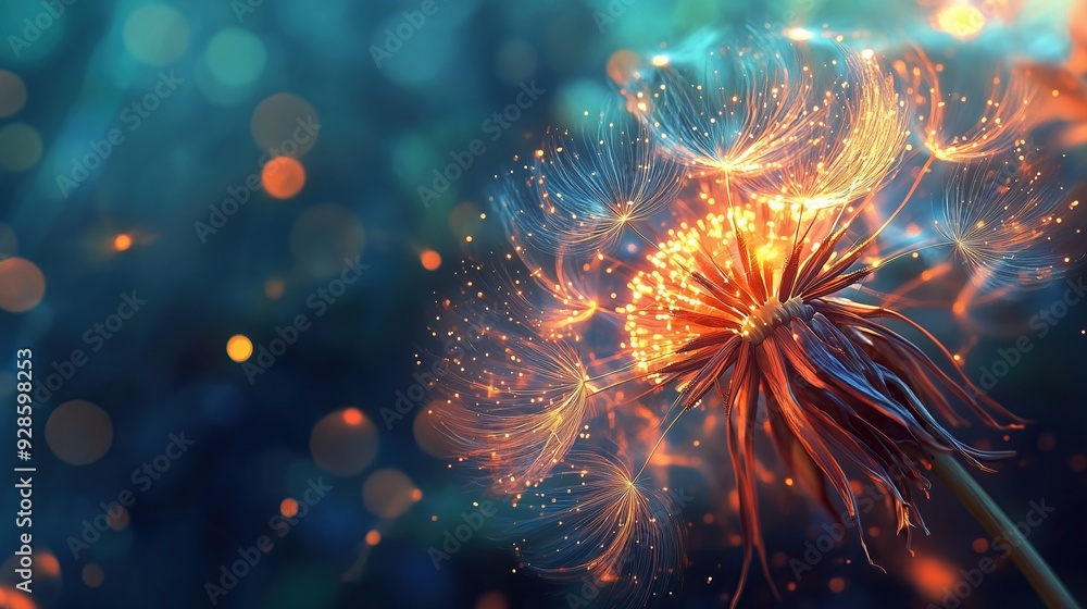 Fototapeta premium Abstract glowing dandelion flower.