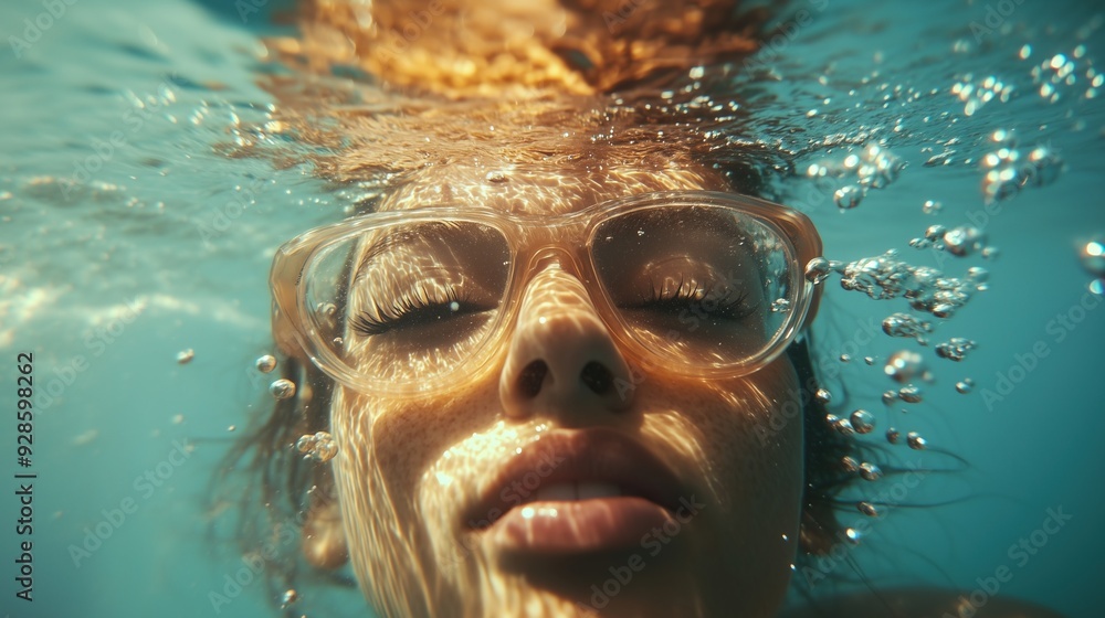 Fototapeta premium Abstract iridescent underwater swimming in the sun.