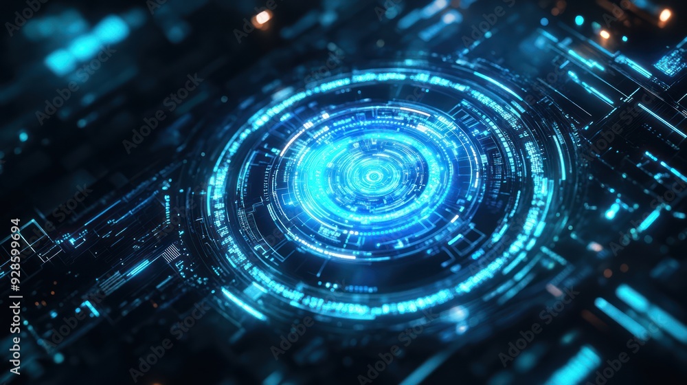 Abstract Futuristic Blue Circular Interface with Glowing Lines Abstract Futuristic Blue Circular Interface with Glowing Lines