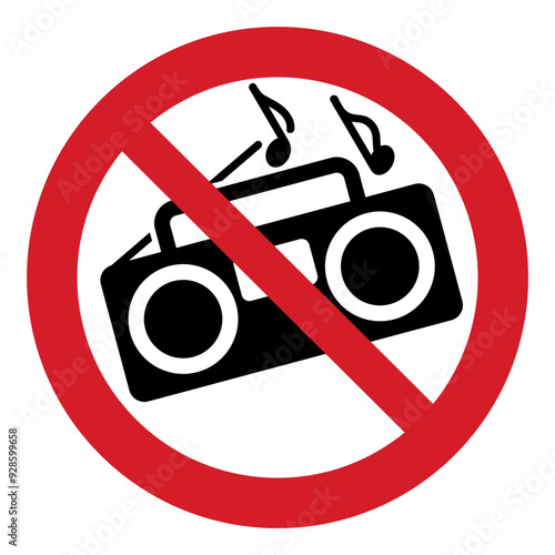 ISO prohibition safety signs_no loud music symbol and pictogram only size 1 x 1 round shape	
