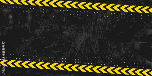 Yellow Stripped Rectangle on dark gray background. Blank Warning Sign and text space. Warning Background. Danger caution grunge tape. Vector illustration for your design. EPS10.