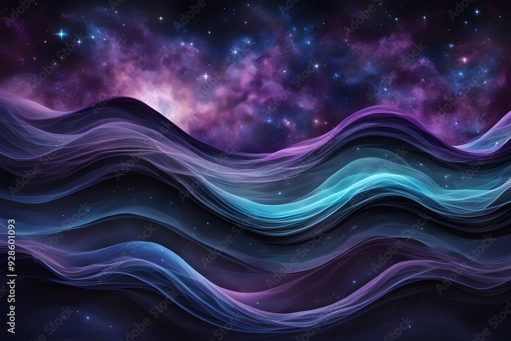 Cosmic waves in deep purples blues and blacks with bright stars and a glowing ethereal effect, AI Generated Cosmic waves in deep purples blues and blacks with bright stars and a glowing ethereal effect, AI Generated