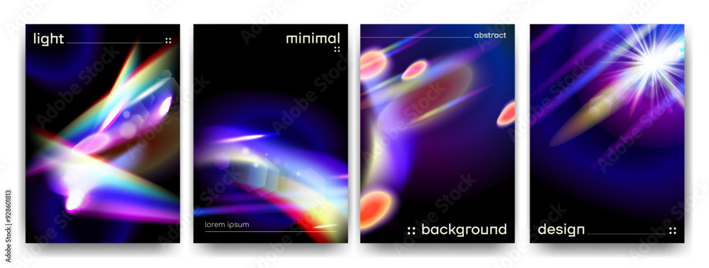 Crystal light effect prism flare reflection effect creative posters cover template set.Prism light overlay with iridescent light background cover,brochure,creative background template design.Vector Crystal light effect prism flare reflection effect creative posters cover template set.Prism light overlay with iridescent light background cover,brochure,creative background template design.Vector