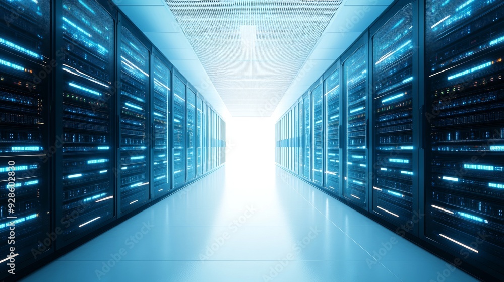Futuristic 3D Illustration of Advanced Server Rack in Data Center with Cybersecurity Concept on Solid White Background for Technology Banners Futuristic 3D Illustration of Advanced Server Rack in Data Center with Cybersecurity Concept on Solid White Background for Technology Banners