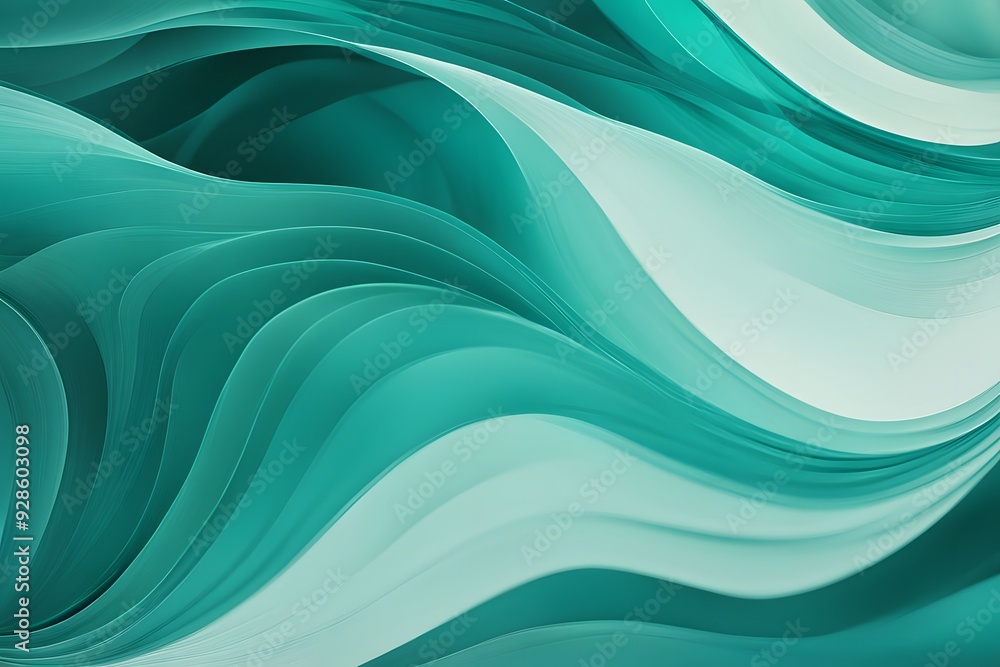 Smooth flowing waves in shades of teal aqua and emerald green with a cool refreshing feel, AI Generated Smooth flowing waves in shades of teal aqua and emerald green with a cool refreshing feel, AI Generated