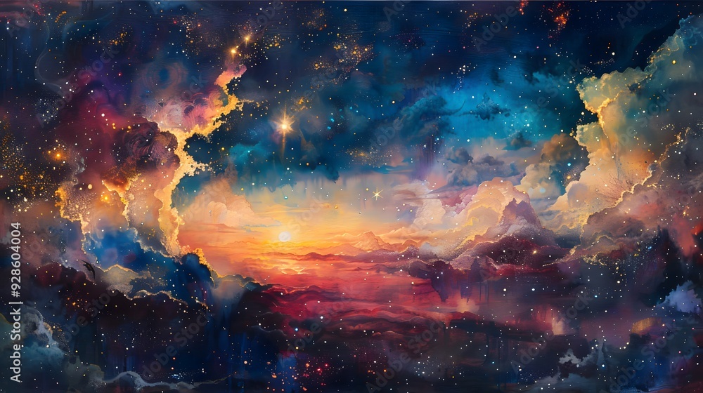 Cosmic Landscape with Stars and Clouds. Cosmic Landscape with Stars and Clouds.