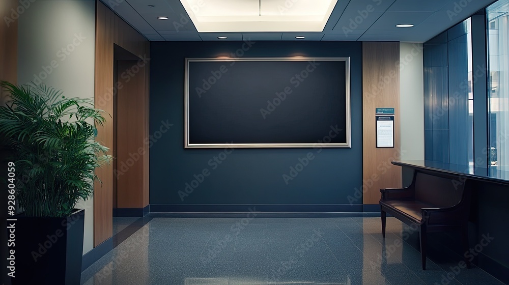 A clean slate bulletin board in a corporate office lobby, waiting for announcements. A clean slate bulletin board in a corporate office lobby, waiting for announcements.