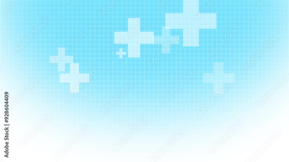 Professional medical health care blue background with white cross sign. Loop motion graphic. Copy space. Professional medical health care blue background with white cross sign. Loop motion graphic. Copy space.