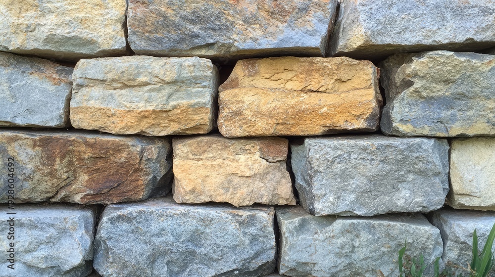 A close-up of a stone retaining wall, showcasing the detailed textures and colors. A close-up of a stone retaining wall, showcasing the detailed textures and colors.
