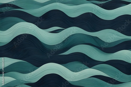 Waves in shades of teal navy and seafoam green with a textured almost fabric-like appearance, AI-Generated