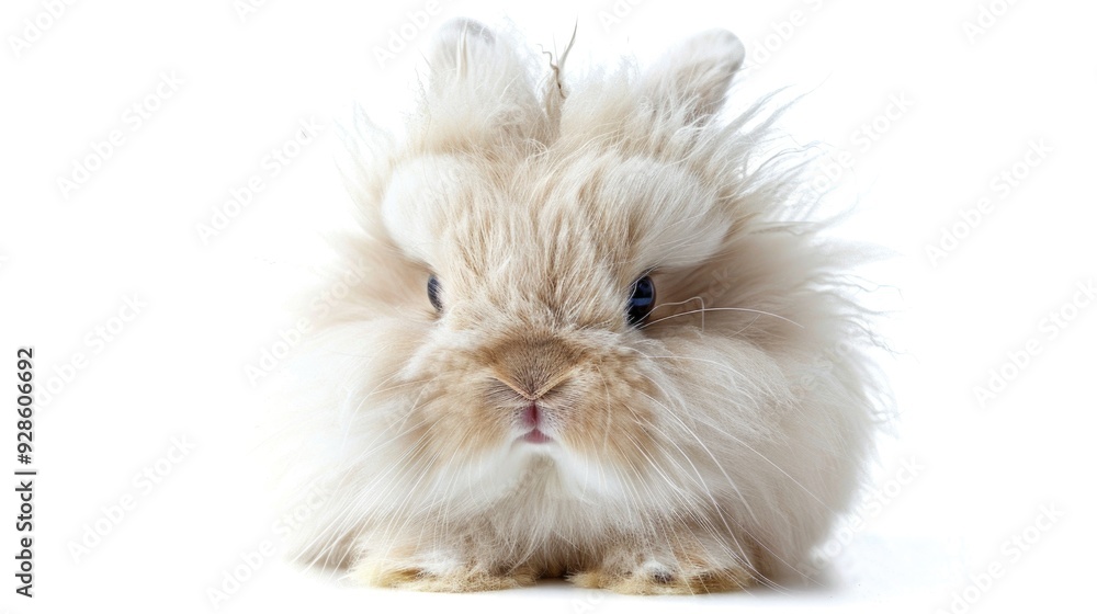 Grumpy Animal. Isolated White Bunny with Fluffy Fur in Winter Setting Grumpy Animal. Isolated White Bunny with Fluffy Fur in Winter Setting