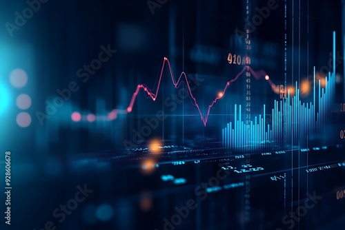 Wallpaper Mural Dark-themed futuristic financial data analysis image with glowing line graphs and charts, blurred background. Torontodigital.ca