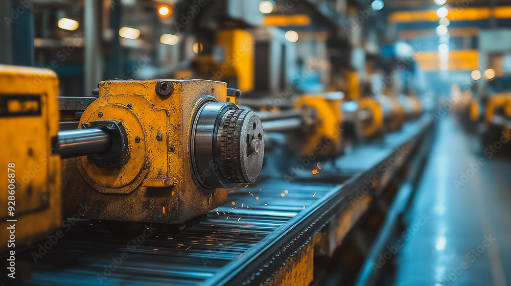 A factory with a lot of machinery and a lot of yellow A factory with a lot of machinery and a lot of yellow
