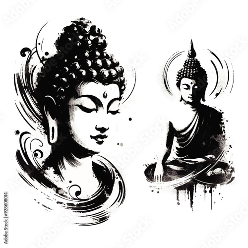 buddha illustration in paint stroke style black vector ar