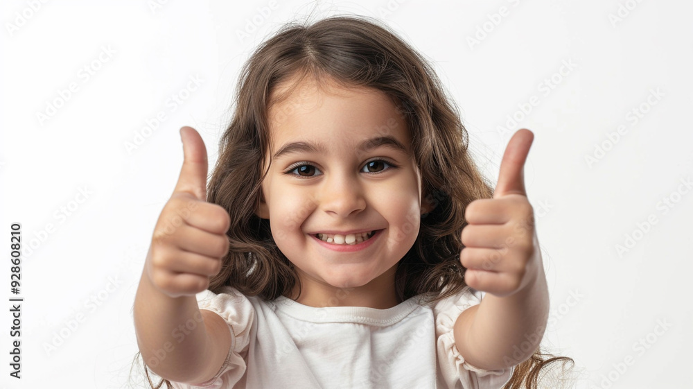 Little girl smiling and showing thumbs up isolated on white background Little girl smiling and showing thumbs up isolated on white background
