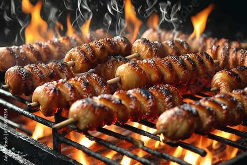 Grilled Meat Skewers on Fire photo