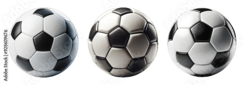 Set of Three Soccer Balls, Isolated on Transparent Background, PNG