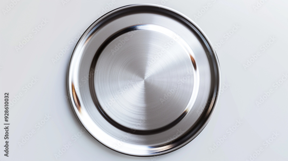 top view of shiny silver metal plate on an isolated white background top view of shiny silver metal plate on an isolated white background