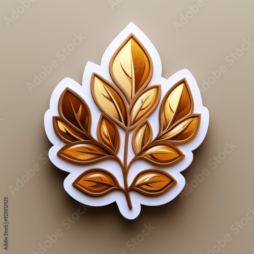 Golden Branch with Leaves - Decorative Design Element