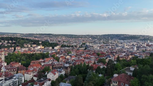 Stuttgart: Aerial view of city in Germany at sunset, center of city from above photo