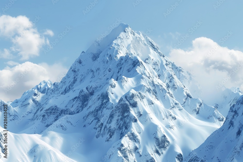 Obraz premium A majestic mountain peak covered in thick snow and surrounded by cloudy atmosphere