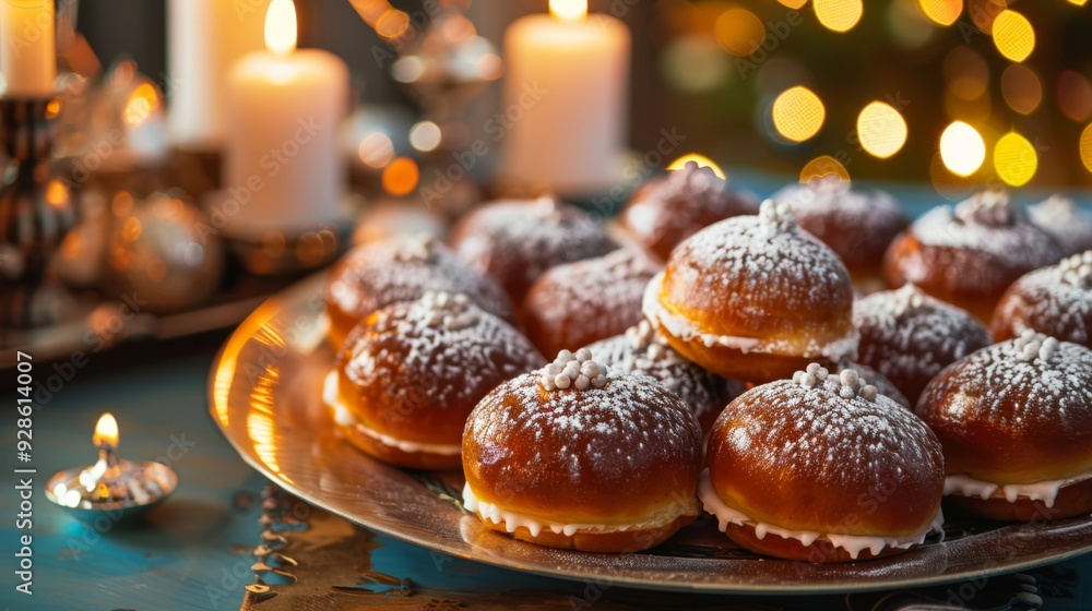 Hanukkah sufganiyot food background illustration generated by ai Hanukkah sufganiyot food background illustration generated by ai