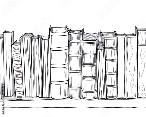 Book Collection - books, illustration, drawing, bookshelf, library, sketch, black and white, literature, reading, study, art, stack of books, knowledge, education