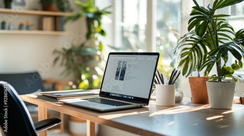 Clean and organized workspace with a simple desk setup, including a laptop and a few personal items.