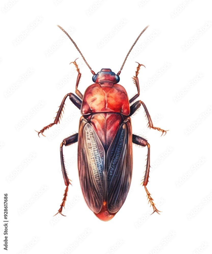 Watercolor illustration of a brown cockroach isolated on white background. Watercolor illustration of a brown cockroach isolated on white background.