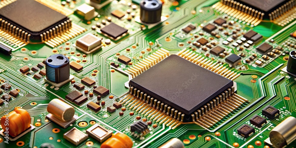 Electronic circuit board with various integrated circuits and components, technology, circuit, electronics Electronic circuit board with various integrated circuits and components, technology, circuit, electronics