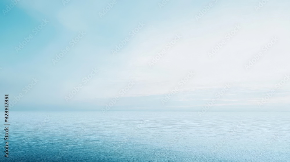 A serene view of a calm ocean under a soft blue sky. A serene view of a calm ocean under a soft blue sky.