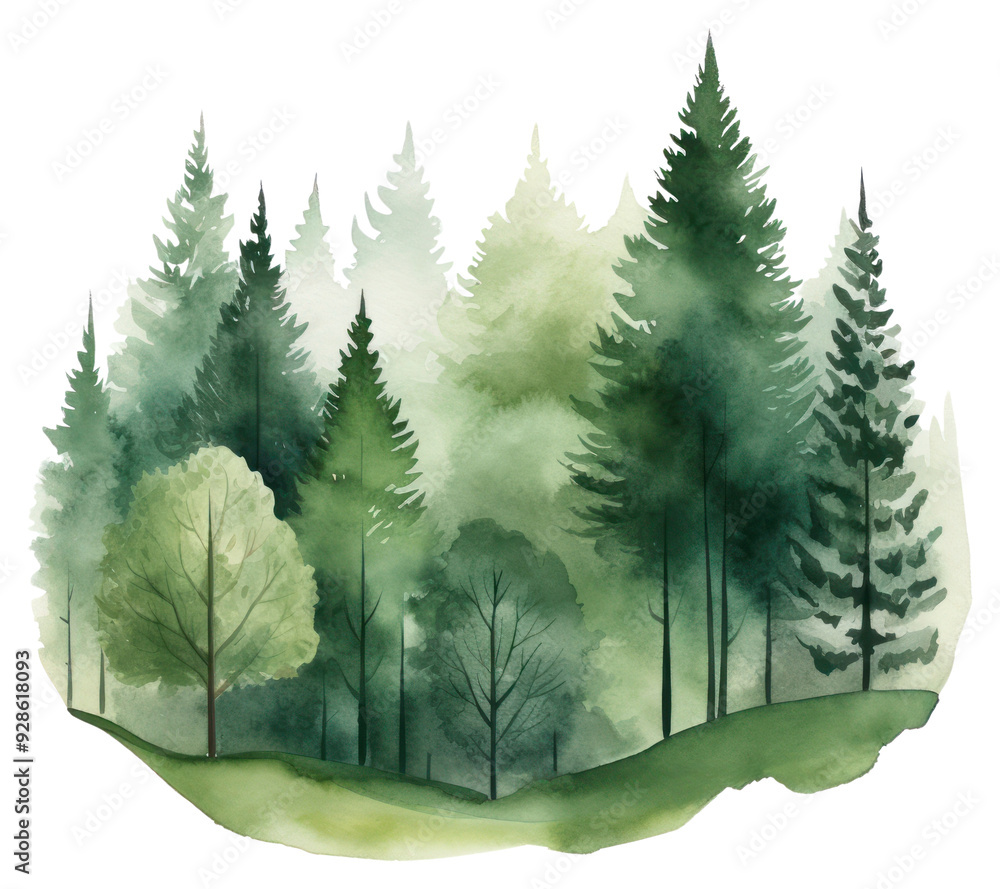 Fototapeta premium PNG Serene watercolor forest landscape