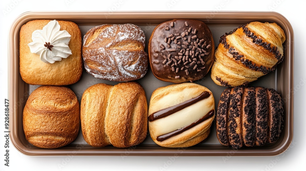 Delicious assortment of baked goods including pastries, rolls, and sweet treats in a serving tray, perfect for dessert lovers. Delicious assortment of baked goods including pastries, rolls, and sweet treats in a serving tray, perfect for dessert lovers.