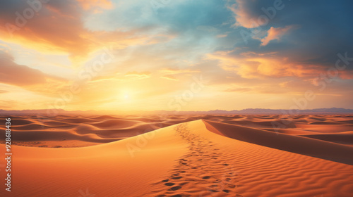 Vibrant sunset hues over smooth desert dunes