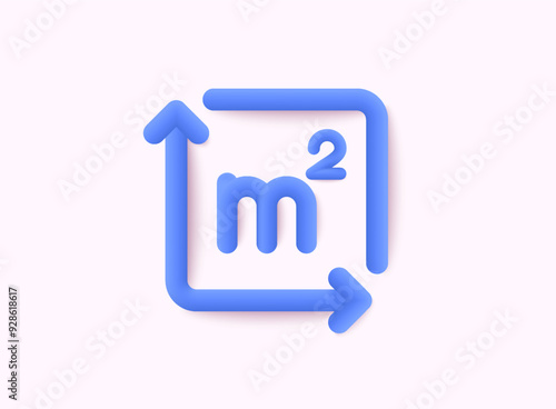 "Square metre" 3d icon. Measuring land area icon. Place dimension pictogram. 3D Web Vector Illustrations.