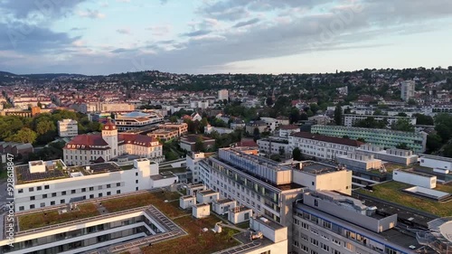 Stuttgart: Aerial view of city in Germany at sunset, center of city from above photo