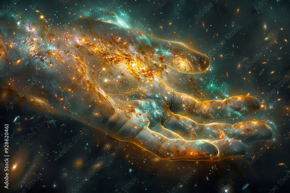 Obraz premium Space galaxy with abstract hand. Background for design.